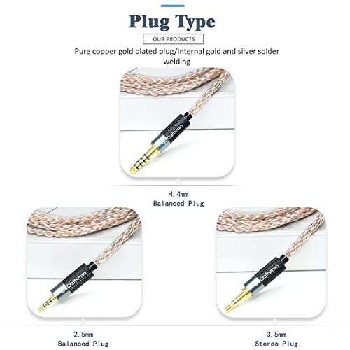 MMCX Plug 5N OFC Copper+Graphene Earphone Replacement Cables for SHURE SE846 SE535 SE425 Xelento Remote T8iE T9iE Fidue A83 Sirius MkII Dunu DK3001Pro DK4001 UE900S W60 W80 (4.4mm Plug, MMCX)
