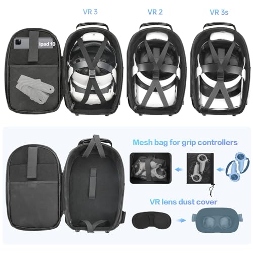 FOREGOER Hard Carrying Case Compatible with VR Headsets Virtual Reality and Touch Controllers Accessories, Large Portable Protection Backpack for Travel and Home Storage.