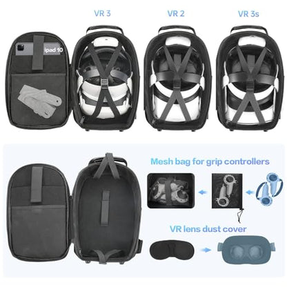 FOREGOER Hard Carrying Case Compatible with VR Headsets Virtual Reality and Touch Controllers Accessories, Large Portable Protection Backpack for Travel and Home Storage.
