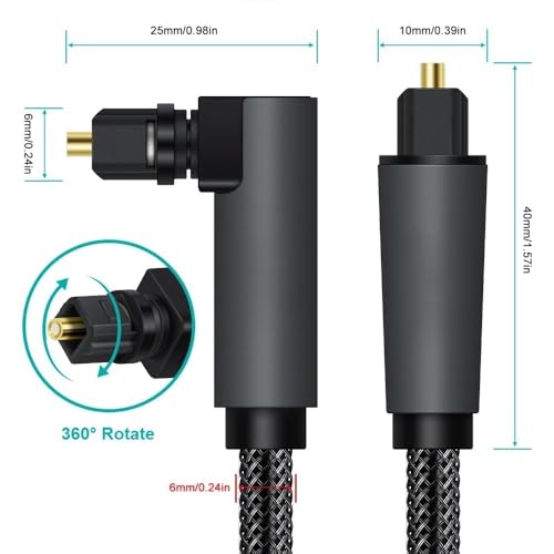 90 Degree Digital Optical Audio Cable 5.1 Right Angle SPDIF Cable for Blu-ray Player Soundbar Fiber Cable(HS90,1m) - color: HS90, size: 1m