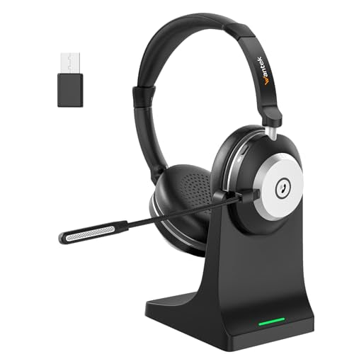 Wantek Wireless Headset with Mic- USB & Bluetooth Connectivity, 50-Hour Battery Life, AI Noise Cancelling Adjustable Microphone Charging Dock, Comfort Fit for Home/Office/Mobile Phone