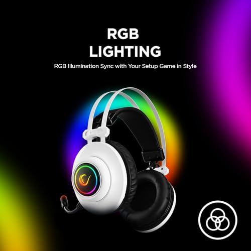 Rampage RM-K1 Pulsar 7.1 Virtual Surround Sound RGB Gaming Headset – 50mm Drivers, Flexible Microphone, Noise Isolation, Comfortable Over-Ear Design – USB Wired (White) - color: White