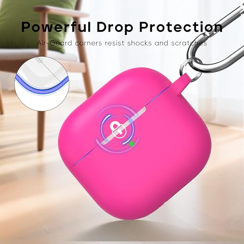 RFUNGUANGO for AirPods 4 Case, Rose Red | Cleaner Kit, Carabiner, Soft Silicone Protective Cover, Wireless Charging Compatible - color: B-Rose Red, size: AirPods 4 Case