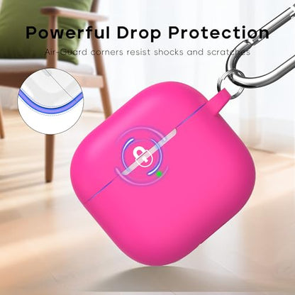 RFUNGUANGO for AirPods 4 Case, Rose Red | Cleaner Kit, Carabiner, Soft Silicone Protective Cover, Wireless Charging Compatible - color: B-Rose Red, size: AirPods 4 Case