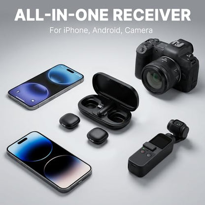 Magnetic Wireless Lavalier Microphone for iPhone 16 15 14 Pro Max Android Camera, 2-Person Plug-Play AI Noise Canceling Mic, 48kHz Hi-Fi for TikTok YouTube Vlog Recording, 40H Battery Case