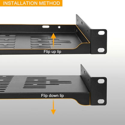 RIVECO 2 PCS 12” Rack Shelves for 19 inches Network Rack & Cabinets, 1U Rack Mount Shelf Vented Cantilever Tray, for Server, IT & Sound Equipment - size: 12"
