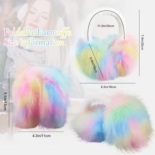 Earmuffs for Women Girls Faux Fur Fuzzy Headband Foldable Ear Covers Cold Weather Accessory - color: Colorful 1