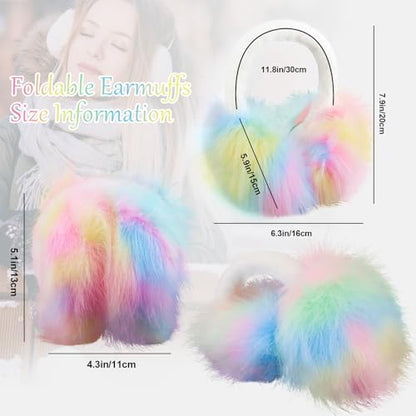 Earmuffs for Women Girls Faux Fur Fuzzy Headband Foldable Ear Covers Cold Weather Accessory - color: Colorful 1
