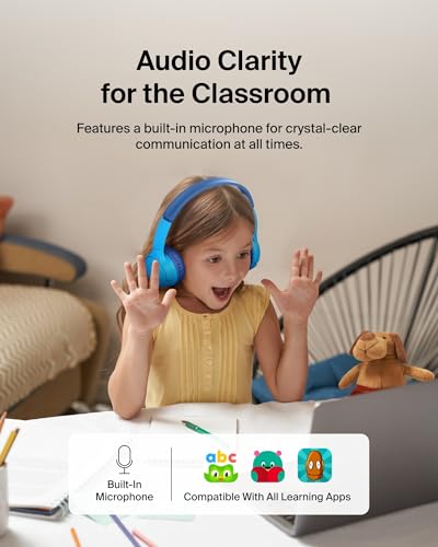 Belkin SoundForm Mini Bluetooth Kids Headphones, On Ear, 30H Battery Life | Toddler headphones, 85dB Volume Limit, Built-in Mic, Wired Connection Option, iPad, Android Tablet, School, Travel - color: Blue, style: Wireless (USB-C)