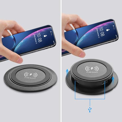 XMSJSIY Desktop Embedded Wireless Charger 3-in-1 Multifunctional Pop-Up 10W Fast Charging Wireless Charger USB Desktop Charger Dual USB Charging for Smartphone for Bedside Table, Desks, Furniture