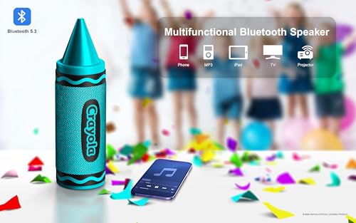 Crayola Kids Crayon Speakers Bluetooth, Portable Bluetooth Speakers | 20W Peak Power HD Sound, Mini Bluetooth Speaker Wireless with TWS Pairing BT 5.3, FM Radio Home/Party/Outdoor/Travel - color: Teal