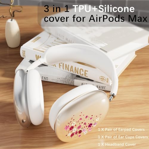 Headphone Cover for AirPods Max, Girly Cute Clear Ear Cups Covers, Silicone Ear Pad Case Headband Cover for Apple AirPods Max (2024/2020), Pink Petals - color: Pink Petals-Clear