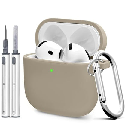 Silicone Case Cover for AirPods 4th Gen, Soft Skin, Full Protection, Keychain, Cleaner Kit (Milk Tea) - color: A5-Milk Tea