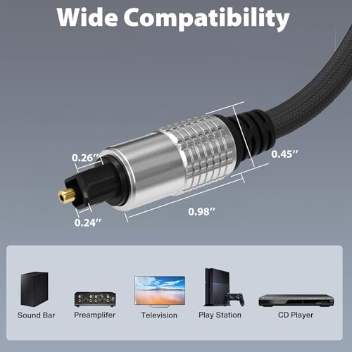 Cyberguys! Optical Audio Cable, Digital Optical Cable with Toslink, 3.3ft | Braided Digital Audio Cables for Soundbar, TV, Receiver, Speaker, Xbox, PS5, Blu-Ray – Gold-Plated - size: 3.3ft