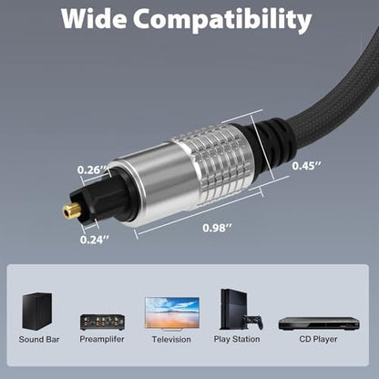Cyberguys! Optical Audio Cable, Digital Optical Cable with Toslink, 6ft | Braided Digital Audio Cables for Soundbar, TV, Receiver, Speaker, Xbox, PS5, Blu-Ray – Gold-Plated - size: 6ft