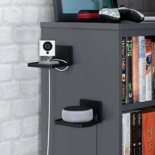 BRAINWAVZ Drill Free Wall Mount Shelf for Security Cameras, Baby Monitors, Speakers & More, Universal Holder, Strong Adheasive, Easy to Install, No Mess, Screwless (Black) - color: Black