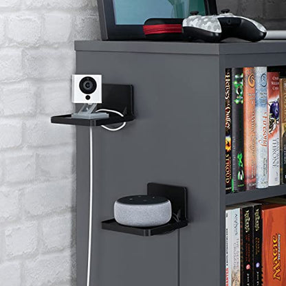BRAINWAVZ Drill Free Wall Mount Shelf for Security Cameras, Baby Monitors, Speakers & More, Universal Holder, Strong Adheasive, Easy to Install, No Mess, Screwless (Black) - color: Black