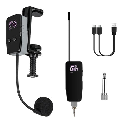UHF Wireless Violin Microphone System, Rechargeable Clip-on Instrument Microphones with Transmitter and Receiver for Musicians, Teachers, Stage Performances, Active PA Systems - 98ft Range