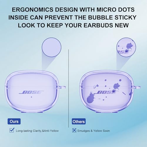 Aircawin for Bose Ultra Open Earbuds Case Clear 2024,Full Protective Shockproof Soft Transparent TPU Cover for Bose Open Ear Wireless Earbud Headphone Accessories with Carabiner& Cleaning Pen-Purple - color: Clear Purple