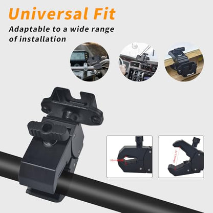 HYS HT &Microphone Clamp Mount Holder - Quick Release for CB Radio, Marine Radio, Walkie Talkie, Police Scanner (BC125AT SR30C BCD325P2 SDS100) , Speaker Mic | w/ Belt Clip & Knob - style: HYSZ10A