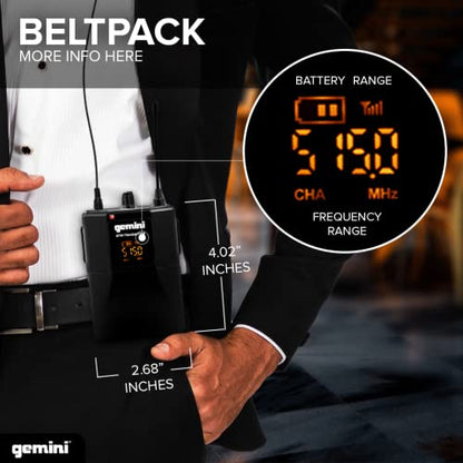 Gemini UHF Wireless Headset & Lavalier System, Rechargeable (GMU-HSL100) | UHF wireless headset & lavalier, rechargeable - 160+ ft range - plug-and-play - 1/4" plug for PA/amp
