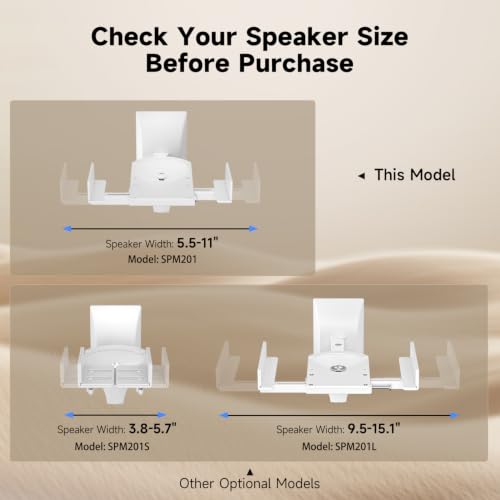 suptek Dual Side Clamping Bookshelf Speaker Wall Mounting Bracket for Large Surrounding Sound Speakers, Hold Up to 55 lbs, White (SPM201W) - size: Standard--white