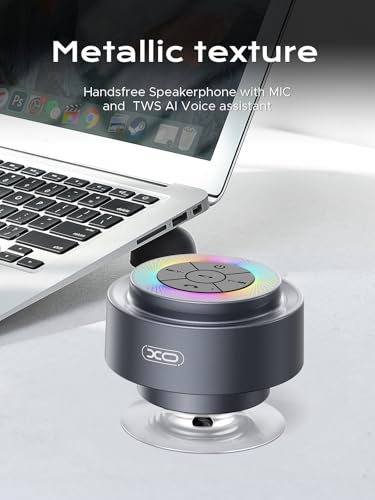 Bluetooth Shower Speaker,XO Portable Shower Speakers IP67 Waterproof with Suction Cup,Built-in Mic and Dynamic LED Lights,Handsfree Wireless Speaker for Bathroom, Party, Beach