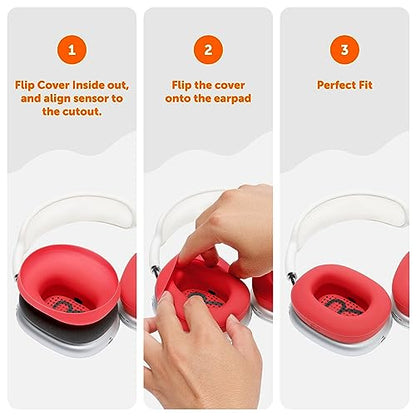 WC SweatZ Max - Patented Silicone Sweat Covers for AirPods Max 1 | Made by Wicked Cushions | (Does Not Fit AirPods Max 2). Sweatproof, Full Earpad Protection | Red - color: Red