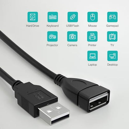 LORDTRONICS 3FT Male to Female Extension Cable USB A Male to USB A Female Data Transfer and Charging Adapter for Keyboard, Mouse, Printer, USB Flash Drive for Multiple Devices, Black - size: 3FT