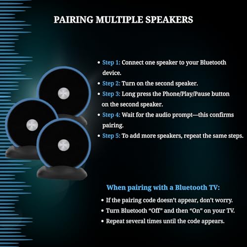 Paired Bluetooth Speakers - Surround Sound Stereo Pairing Linkable for Home TV Car - color: Blue