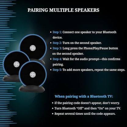 Paired Bluetooth Speakers - Surround Sound Stereo Pairing Linkable for Home TV Car - color: Blue