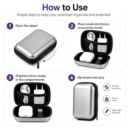 Headphone Case Hard Edge Zipper Bag Compact Portable Headset Storage Bag for Wireless,Headphones Earbuds Cables Charging Cable Travel Waterproof Commuting Home - color: Slivery