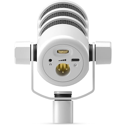 Rode PodMic USB White Dynamic Broadcast Microphone with Rode SC27 Blue USB-C to USB-C Cable and StreamEye Adjustable Boom Arm