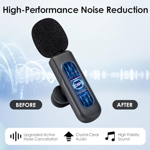 HEHOTTC USB C Mini Wireless Lavalier Microphone for iPhone/Android,Lapel Mic with Magnetic Clip-on for Record Video，Lav Mic with LED Display Podcast Vlog Content Creator Interview