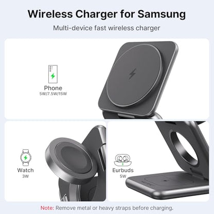 KU XIU 3 in 1 Charging Station for Samsung Phone Watch Buds | Aluminum Alloy Foldable Wireless Charger for Samsung Galaxy S26 S25 Ultra/Galaxy Buds, for Galaxy Watch Ultra 8 7 6 5 4 - color: Grey 1