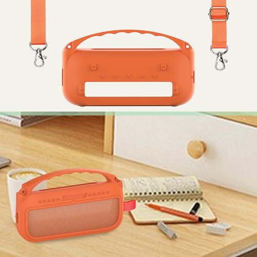 JCHPINE Silicone Cover and Carrying Case for Bose SoundLink Flex Speaker | Protective Cases with Handle and Shoulder Strap, Soft Silicone Cover and Hard Travel Case (Orange) - color: Orange Case