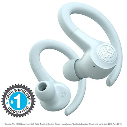 JLab Go Air Sport True Wireless Earbuds, Light Blue, Featuring C3 Clear Calling, Secure Earhook Sport Design, 32+ Hour Bluetooth Playtime, and 3 EQ Sound Settings - color: Light Blue, style: Sport