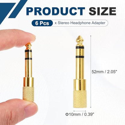 MECCANIXITY 6Pcs TRS6.35mm Male to 3.5mm Female 1/4" Plug to 1/8" Jack Gold | Stereo Headphone Adapter, Audio Converter, Nickel Plated, for Guitars Speakers Computers Signal Conversion