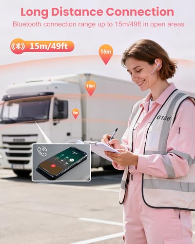 New Bee Bluetooth Headset V5.1 72H Talk Time Dual Mic with Mute Button for Business, Wireless Hand-Free Bluetooth Earpiece with 500mAh Charging Case for Cell Phone Calls Trucker Driver Laptop - color: Pink, style: M54