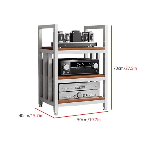 Adjustable Open Frame Hi-Fi Audio Stand, Wood Top Metal Audio Rack with Anti-Vibration Foot, AV Equipment Shelving for Living Room Home Cinema Studio(White-B) - color: White-b