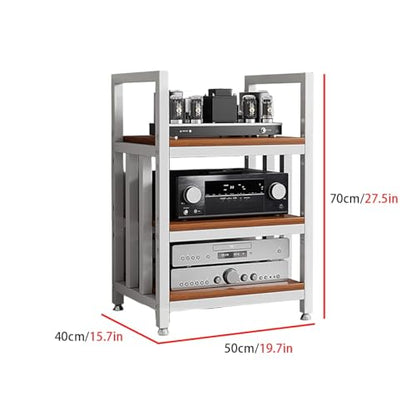 Adjustable Open Frame Hi-Fi Audio Stand, Wood Top Metal Audio Rack with Anti-Vibration Foot, AV Equipment Shelving for Living Room Home Cinema Studio(White-B) - color: White-b