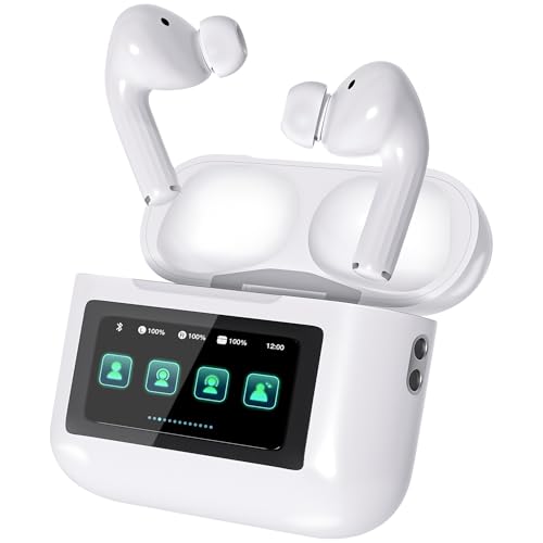 Wireless Earbuds, Blue-tooth Headphones with Smart Touch Screen LED Display, ANC Noise Canceling Earbuds with 48Hrs Playtime,Waterproof Sports Blue-tooth Headphones for iPhone 17/16/15/14/iPad/Android