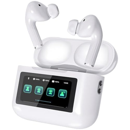 Wireless Earbuds, Blue-tooth Headphones with Smart Touch Screen LED Display, ANC Noise Canceling Earbuds with 48Hrs Playtime,Waterproof Sports Blue-tooth Headphones for iPhone 17/16/15/14/iPad/Android