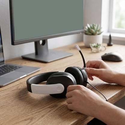 Yunseity Lightweight Gaming Headset with 3.5mm Jack Noise Canceling Microphone Over Ear Headphones for Kids Teens Adults Computer Phone