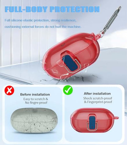 [Upgrade Secure Lock] for Beats Solo Buds 2024 Case Cover with Cleaner Kit, AGENTNANO Clear TPU Shockproof Protective Cover Compatible with Beats Solo Buds Charging Case with Carabiner-Clear Red - color: Clear Red