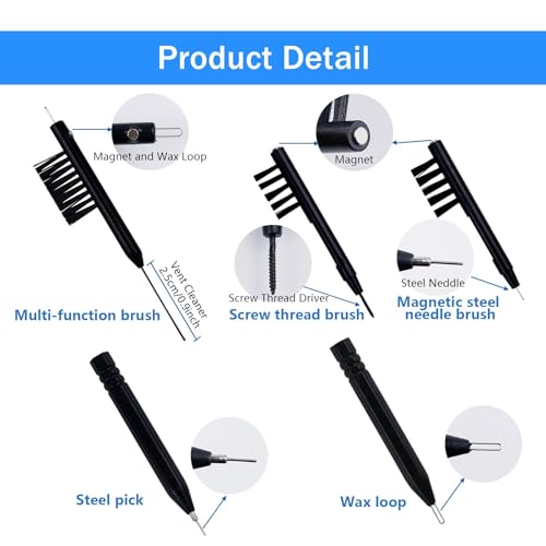 8 PCS Hearing Aid Cleaning Tools Hearing Equipment Cleaning Kits Cleaning Brush and Magnet with Case Multifunctional Earbuds Headphones Cleaning Accessories