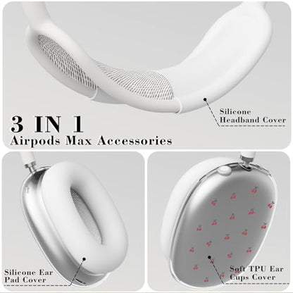 Cherry White Silicone Case for AirPods Max, Soft TPU Ear Cups Cover/Ear Pad Covers/Headband Cover, Transparent Anti-Scratch Protection Case for Apple AirPods Max(2024/2020) for Women - color: Cherry/White