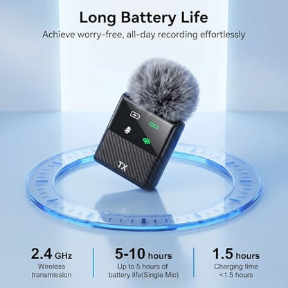 DORNLAT Wireless Lavalier Microphone, 3 in 1 Plug Play Lapel Mic for iPhone/Android/Camera, Noise Cancelling, Mini Compact Lavalier Mic for Vlog, YouTube, TikTok, Live Streaming, Record Interview