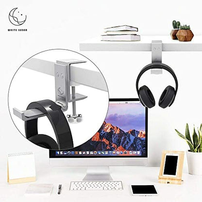 Under Desk Headphone Hanger, Foldable Aluminum Headset Hook for Clean Desk Setup, Space Saving Clamp Mount for Gaming & Home Office