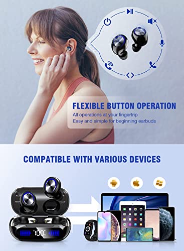 Wireless Earbuds 200hrs Bluetooth Playback, IPX7 Waterproof, Noise Canceling LED Power Display Earphones with Charging Case, In-Ear, Headphones with Mic for Phone Smart TV Laptop Computer Android iOS
